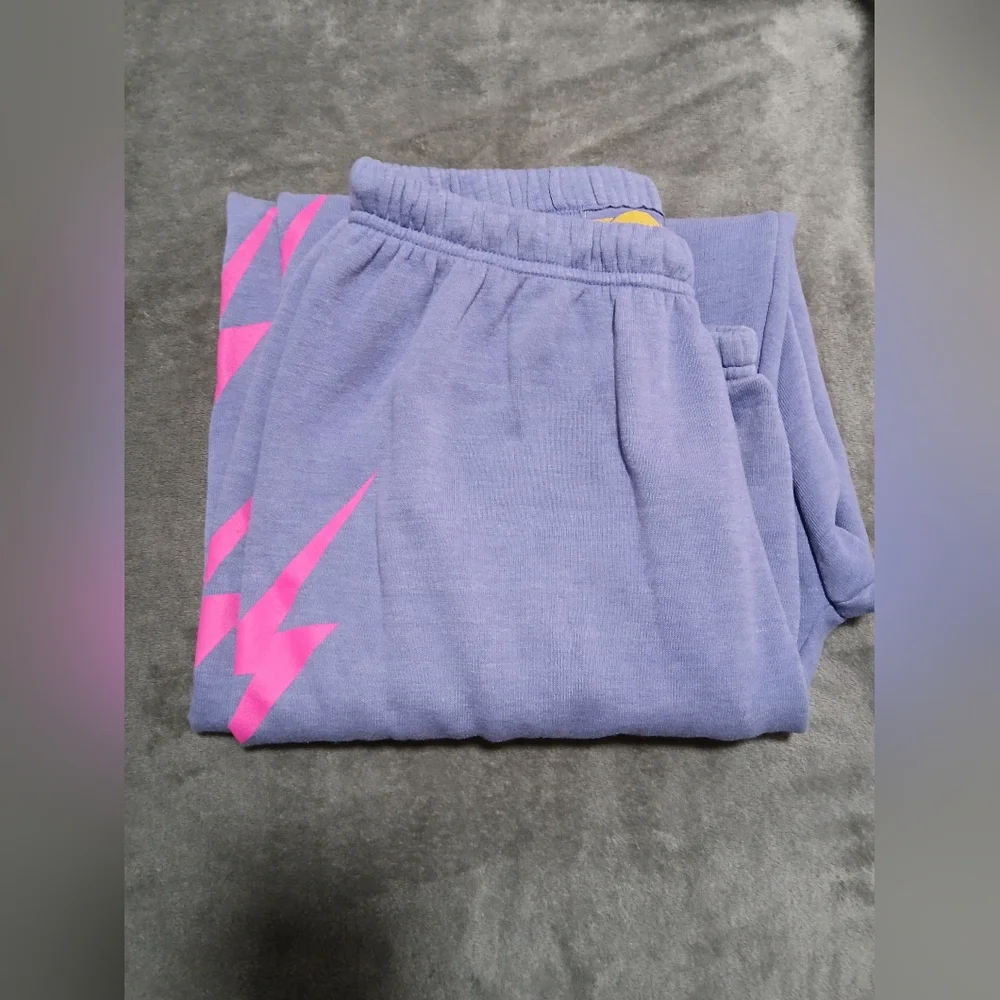 Aviator Nation Lavender Sweatpants with Pink Lightning Bolts - Picture 8 of 8